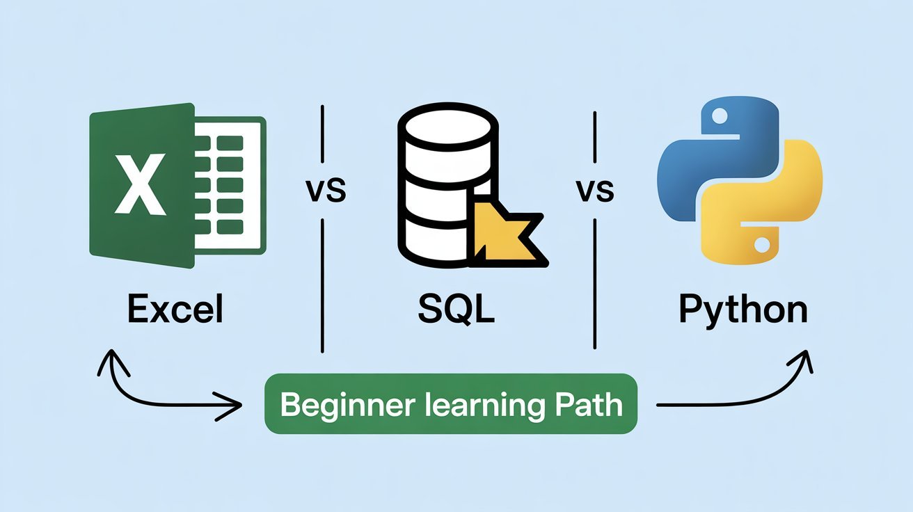 SQL vs Excel vs Python comparison for beginners learning data analytics