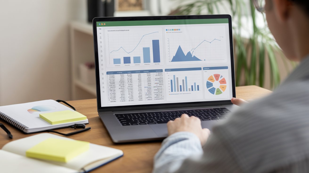 Junior Data Analyst working on dashboards and spreadsheets analyzing business data for insights.