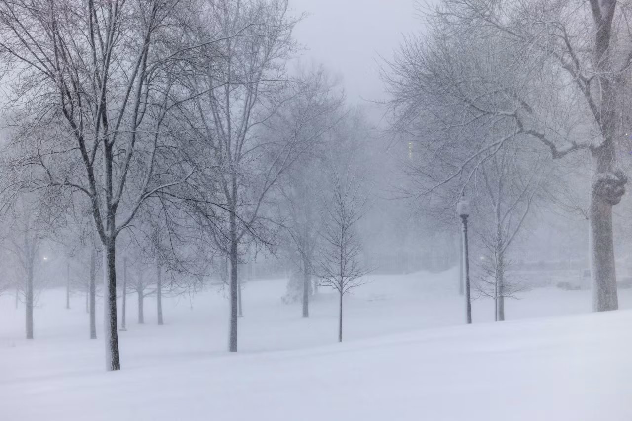 Snow blows across Boston Common in Boston, Massachusetts, on Monday.